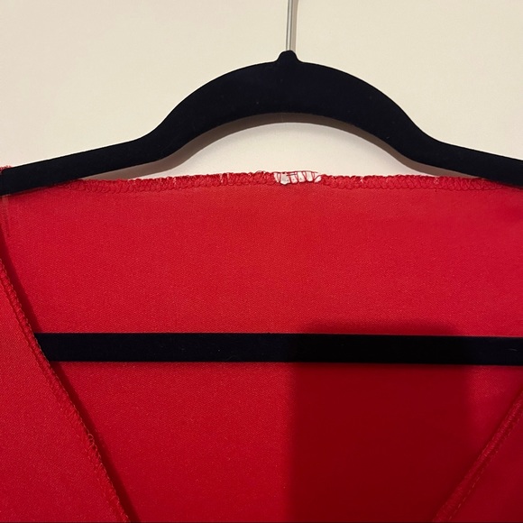 Long Red Devil V Neck Dress Costume with Slit & Devil Tail, Size Medium - Picture 4 of 12